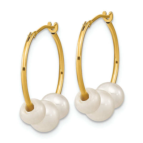 14K Madi K 5-7mm Round White FWC Pearl Hoop Earrings