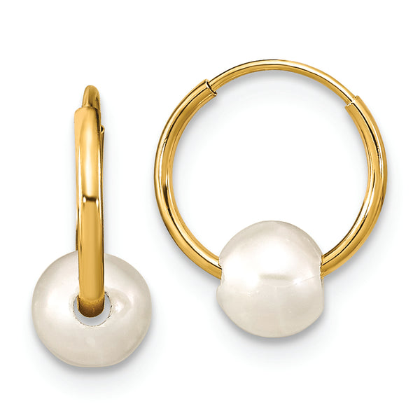 14K Madi K 5-6mm Round White FWC Pearl Hoop Earrings