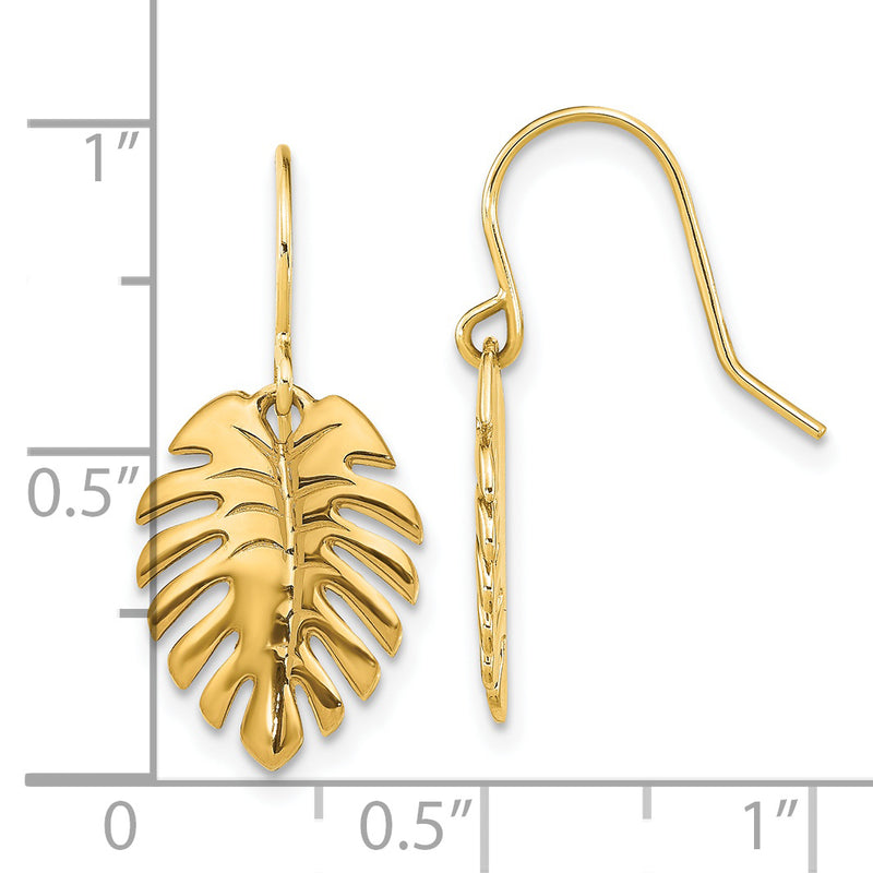 14K Polished Palm Leaf Dangle Earrings