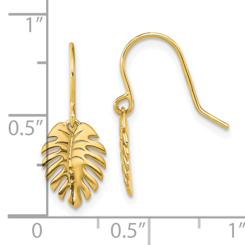 14K Polished Palm Leaf Dangle Earrings