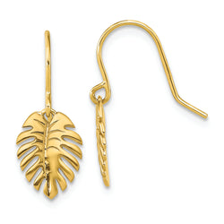 14K Polished Palm Leaf Dangle Earrings