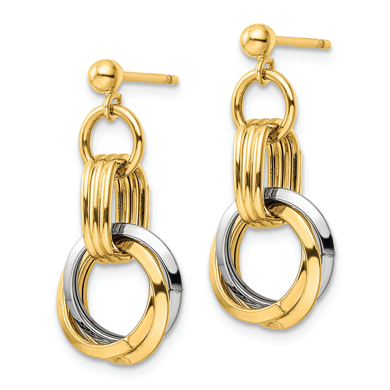 14K Two-tone Polished Intertwined Circles Post Dangle Earrings