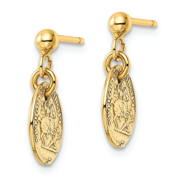 14K Polished Coins Post Dangle Earrings