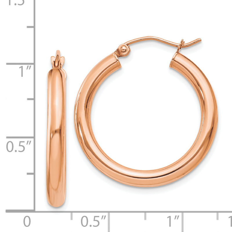 14k Rose Gold Polished 3mm Lightweight Tube Hoop Earrings