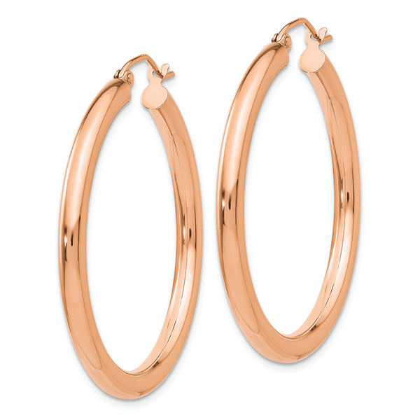 14k Rose Gold Polished 3mm Lightweight Tube Hoop Earrings