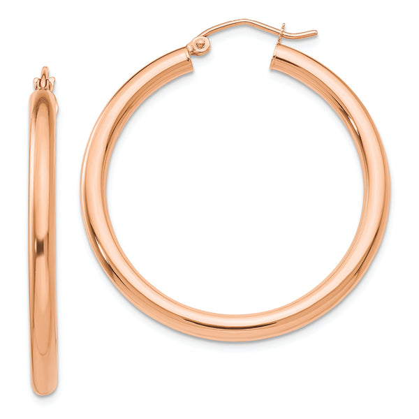 14k Rose Gold Polished 3mm Lightweight Tube Hoop Earrings