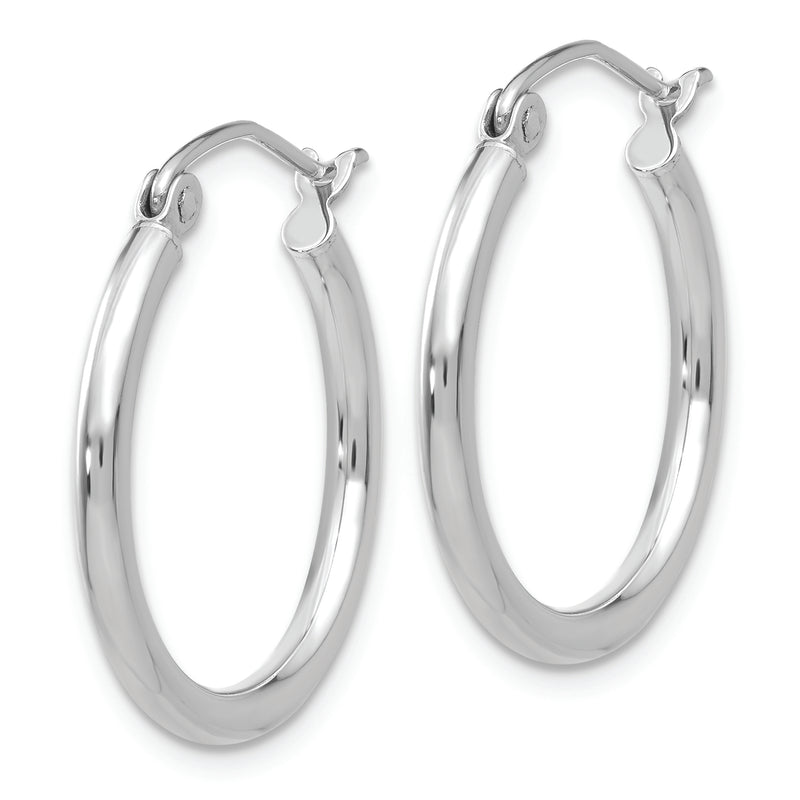 14k White Gold Polished 2x20mm Lightweight Tube Hoop Earrings