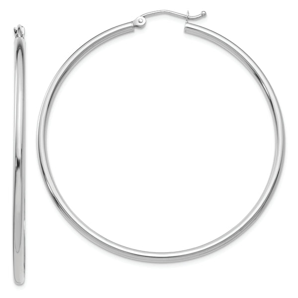 14k White Gold Polished 2x50mm Lightweight Tube Hoop Earrings