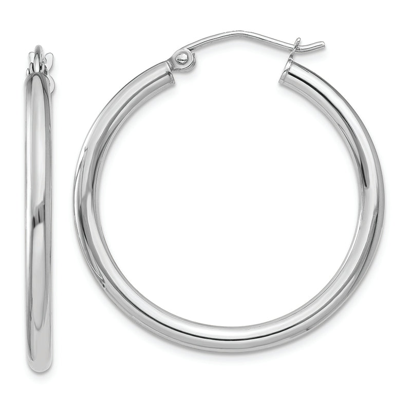 14K White Gold Polished 2.5mm Lightweight Tube Hoop Earrings