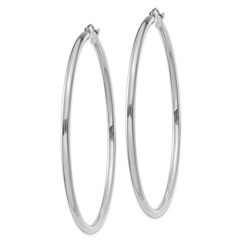 14K White Gold Polished 2.5mm Lightweight Tube Hoop Earrings