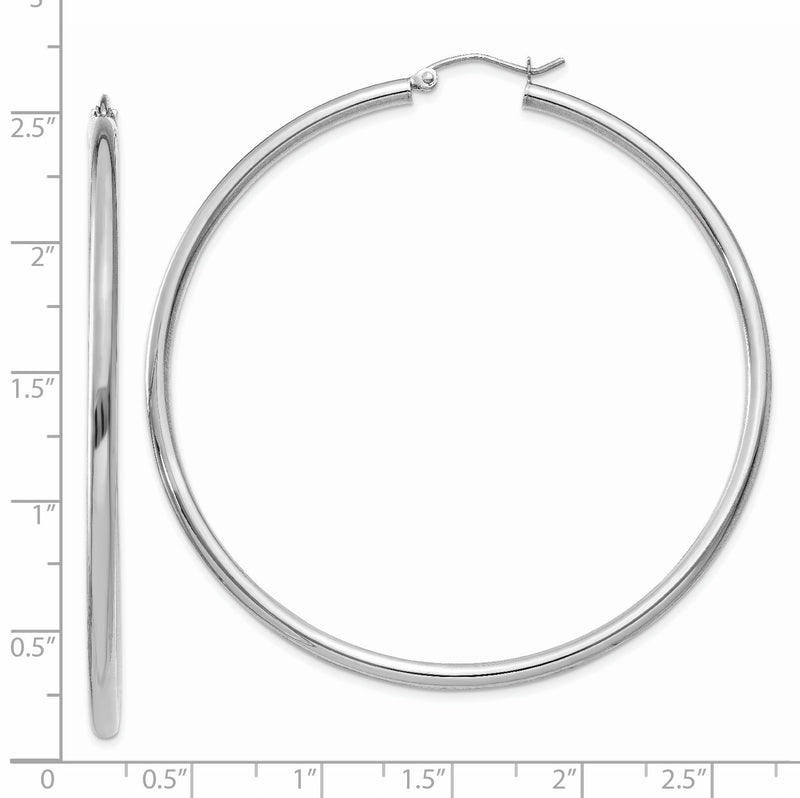 14K White Gold Polished 2.5mm Lightweight Tube Hoop Earrings