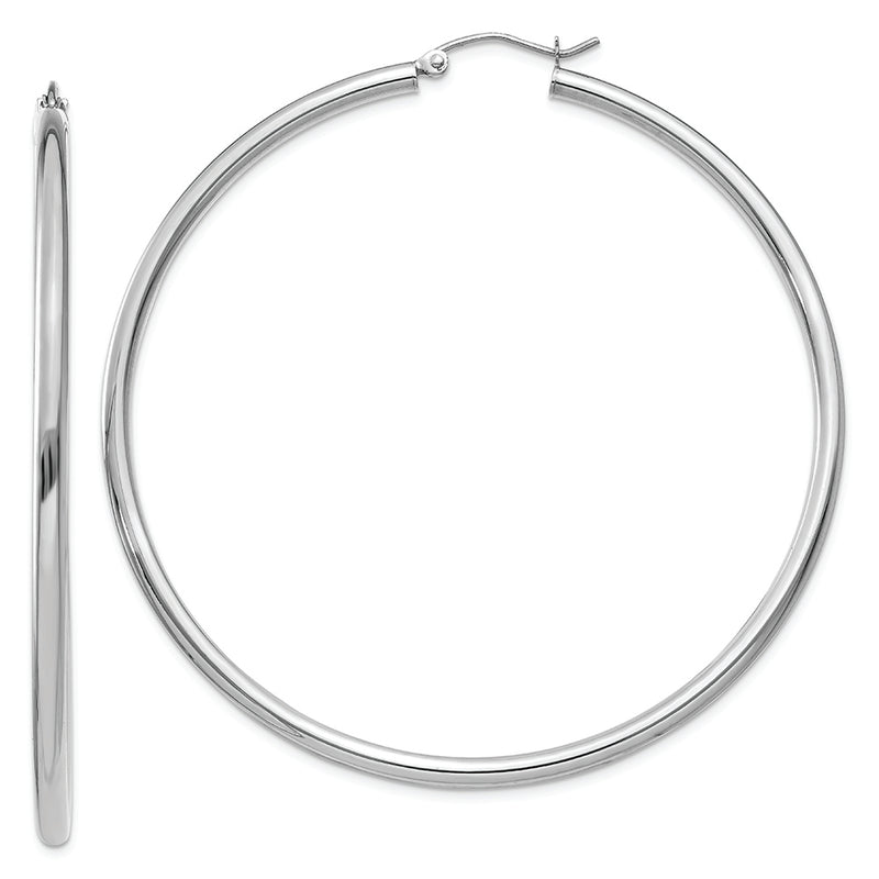 14K White Gold Polished 2.5mm Lightweight Tube Hoop Earrings