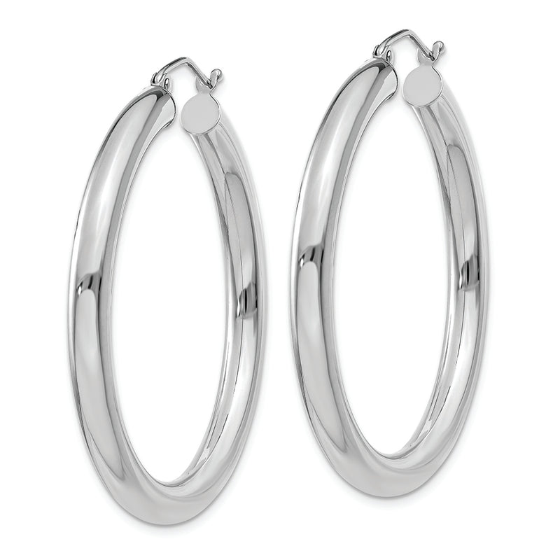 14K White Gold Polished 4mm Lightweight Tube Hoop Earrings