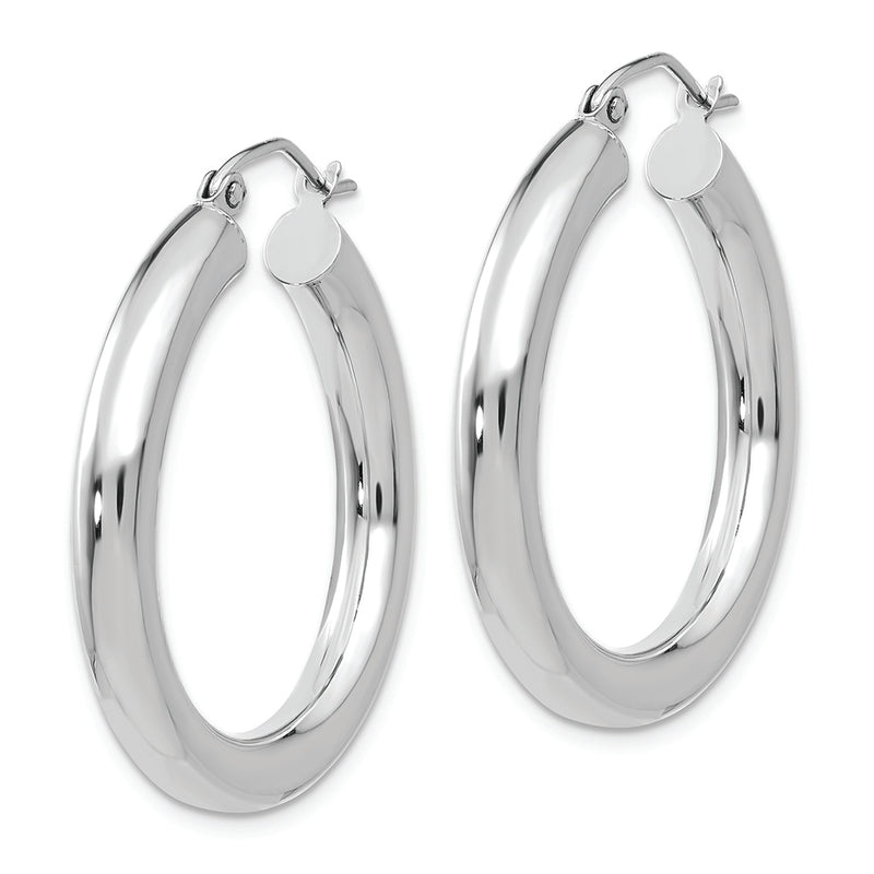 14K White Gold Polished 4mm Lightweight Tube Hoop Earrings