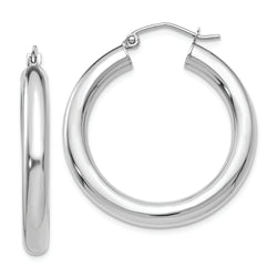 14K White Gold Polished 4mm Lightweight Tube Hoop Earrings