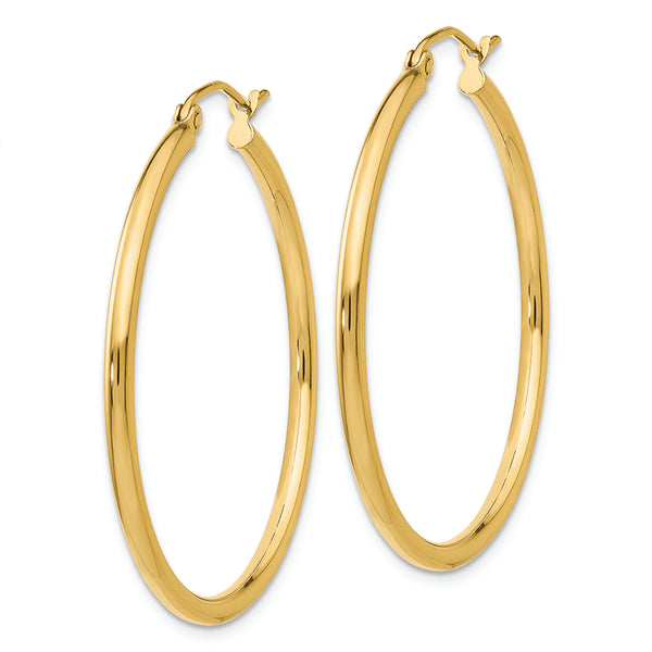 14k Polished 2x35mm Lightweight Tube Hoop Earrings