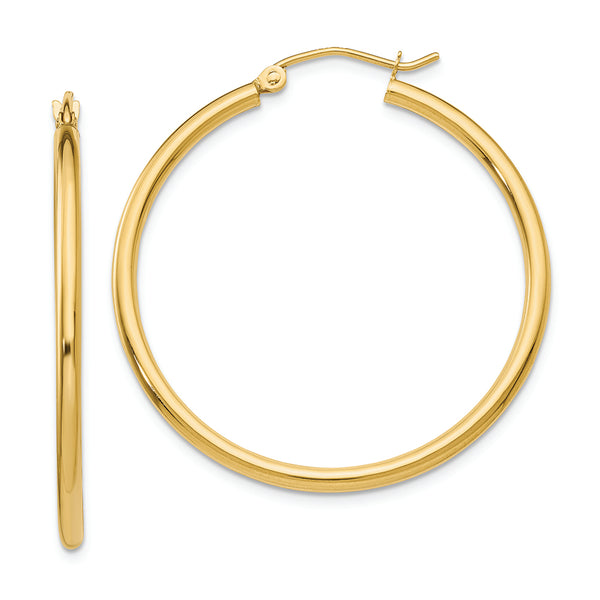 14k Polished 2x35mm Lightweight Tube Hoop Earrings