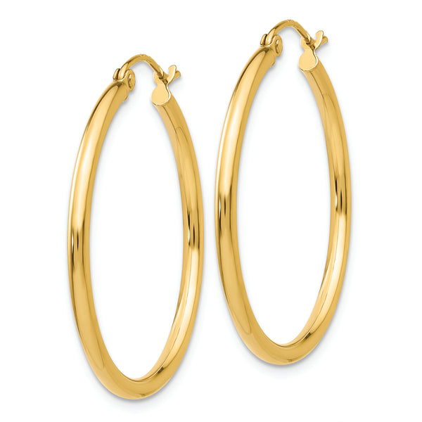 14k Polished 2x30mm Lightweight Tube Hoop Earrings