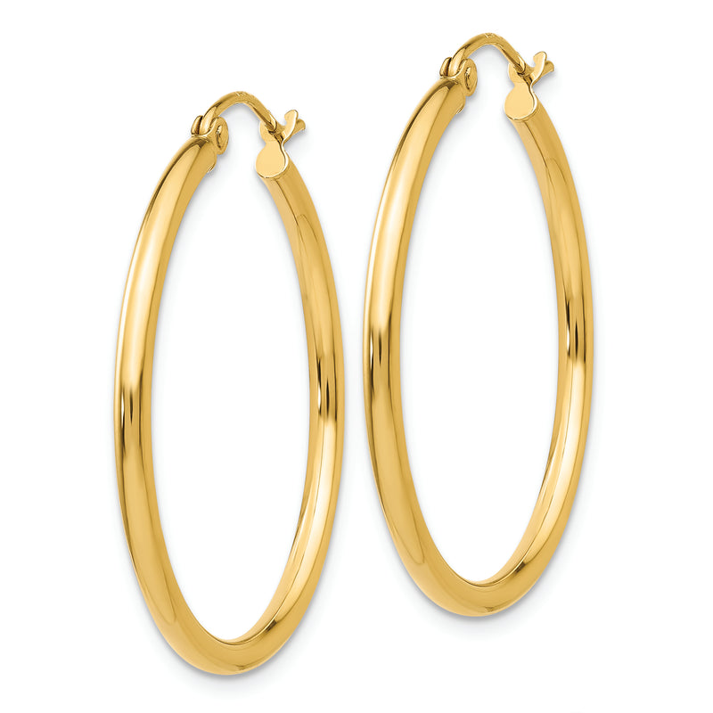 14k Polished 2x30mm Lightweight Tube Hoop Earrings