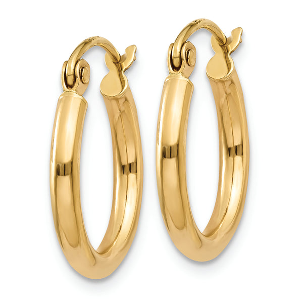 14k Polished 2x15mm Lightweight Tube Hoop Earrings