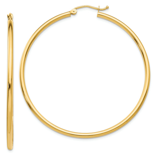 14k Polished 2x50mm Tube Hoop Earrings