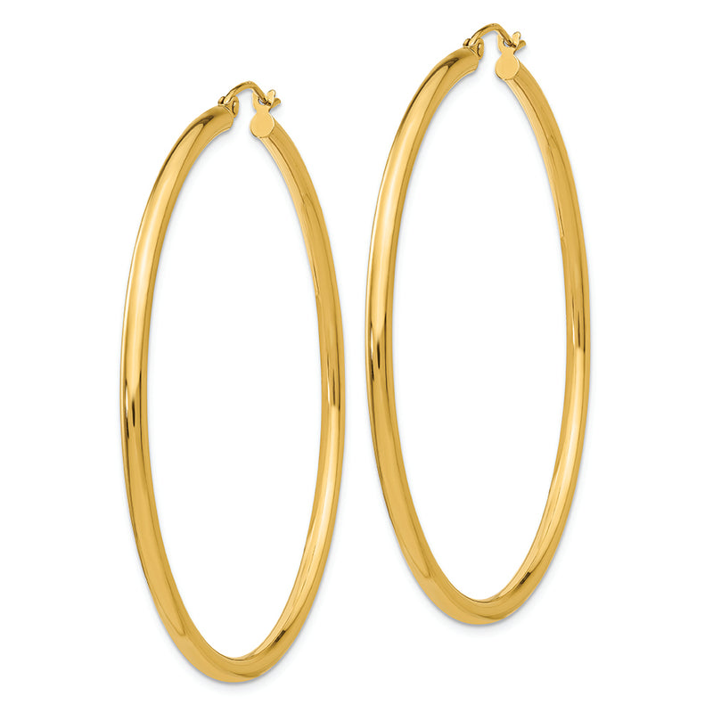 14K Polished 2.5mm Lightweight Tube Hoop Earrings