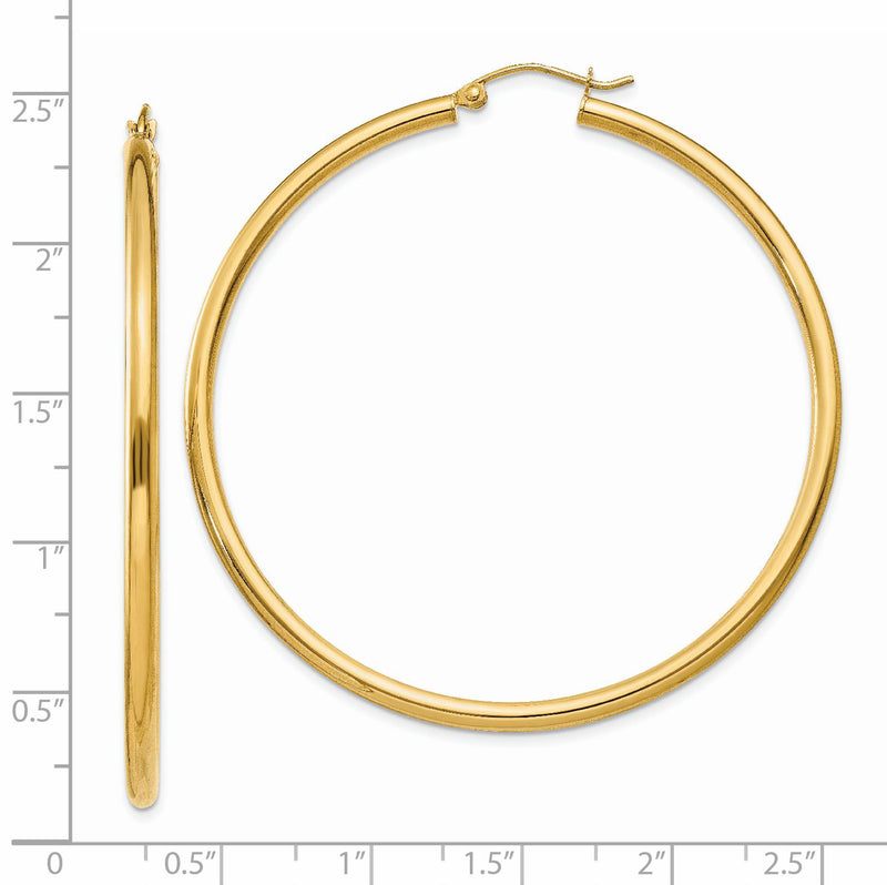 14K Polished 2.5mm Lightweight Tube Hoop Earrings