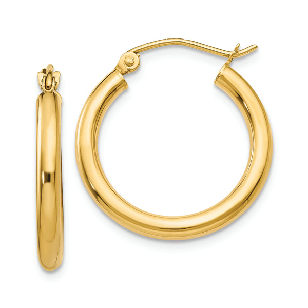 14K Polished 2.5mm Tube Hoop Earrings