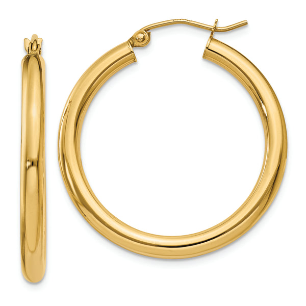 14K Polished 3mm Tube Hoop Earrings