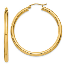 14K Polished 3mm Lightweight Tube Hoop Earrings