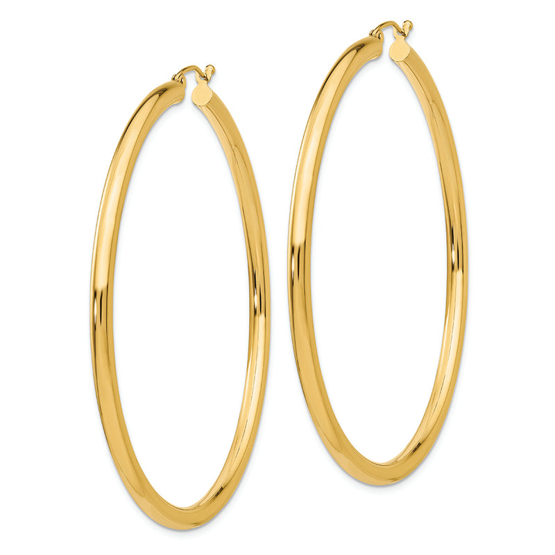 14K Polished 3mm Lightweight Tube Hoop Earrings