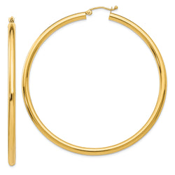 14K Polished 3mm Lightweight Tube Hoop Earrings