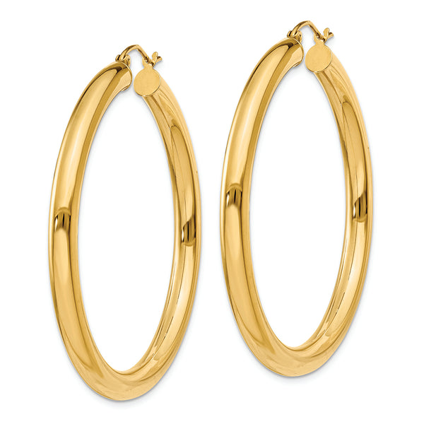 14K Polished 4mm Lightweight Tube Hoop Earrings