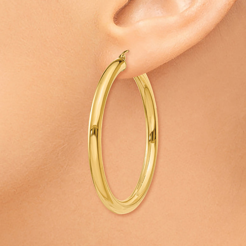 14K Polished 4mm Lightweight Tube Hoop Earrings