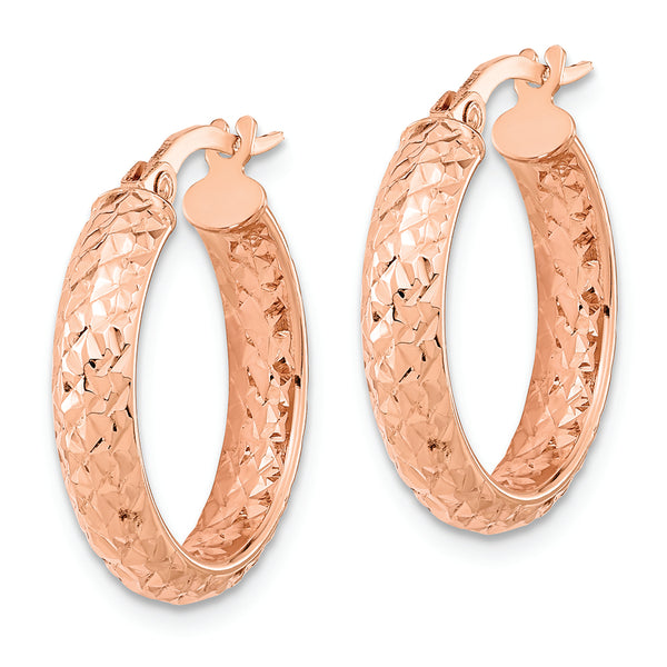 14K Rose Polished and Diamond-cut Inside and Out Fancy Hoop Earrings