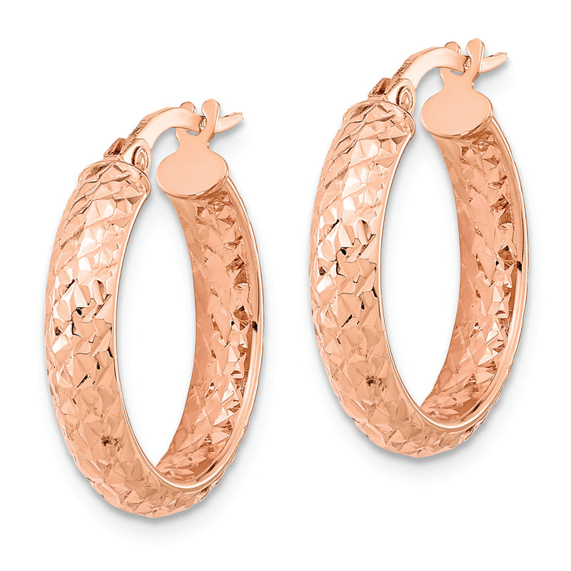 14K Rose Polished and Diamond-cut Inside and Out Fancy Hoop Earrings