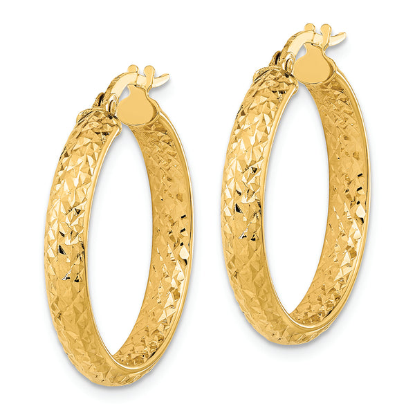 14K Polished and Diamond-cut Inside and Out Fancy Hoop Earrings