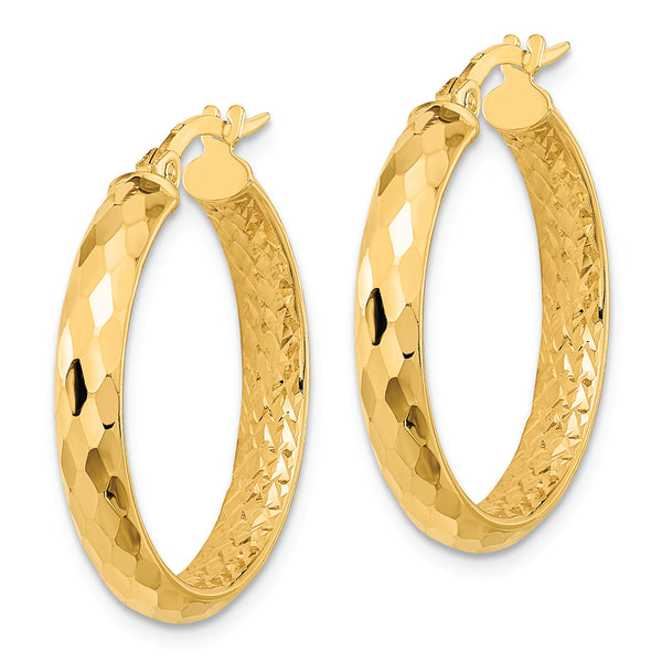 14K Polished and Textured Diamond-cut Inside Fancy Hoop Earrings