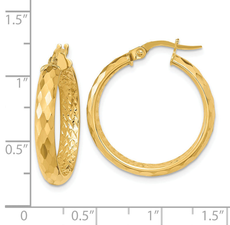 14K Polished and Textured Diamond-cut Inside Fancy Hoop Earrings