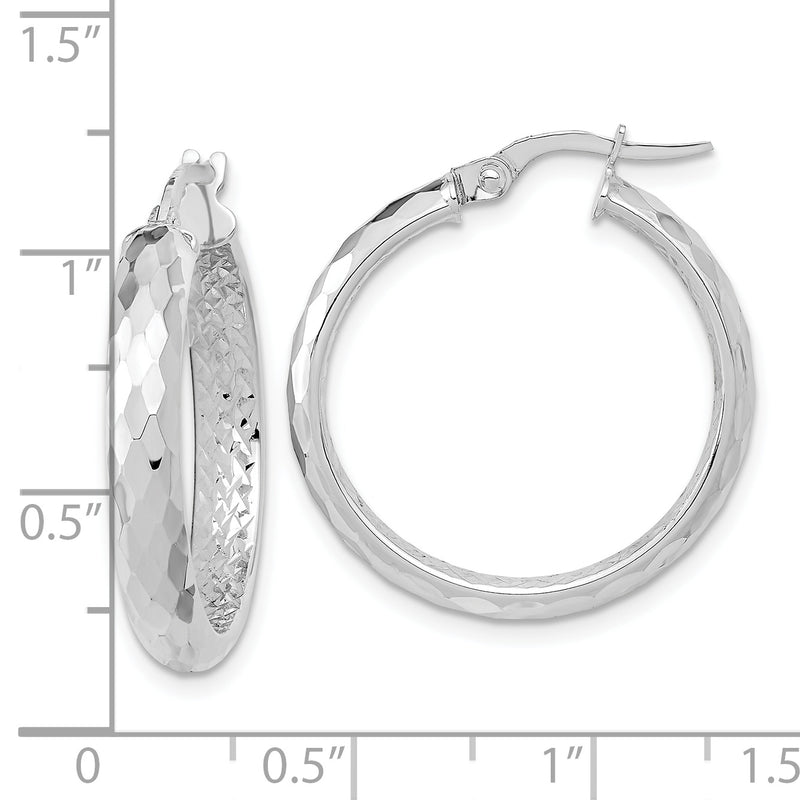 14K White Gold Polished and Textured Diamond-cut Inside Fancy Hoop Earrings