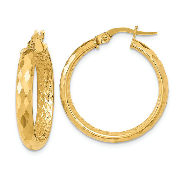 14K Polished and Textured Diamond-cut Inside Fancy Hoop Earrings