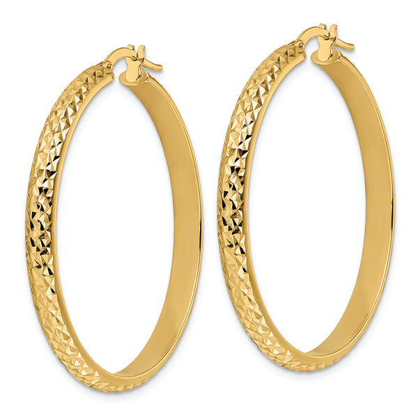 14K Polished Diamond Cut Hoop Earrings