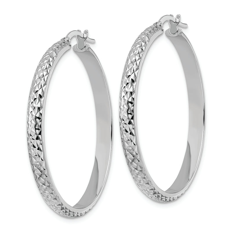 14K White Gold Diamond Cut Hoop Earrings