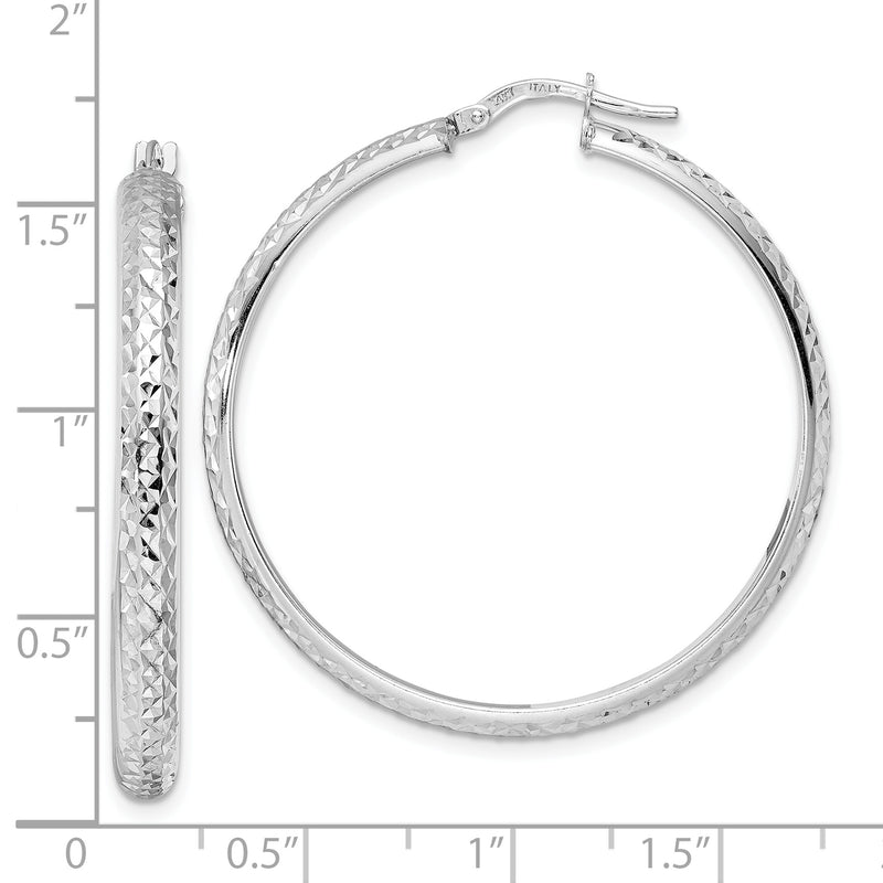 14K White Gold Diamond Cut Hoop Earrings