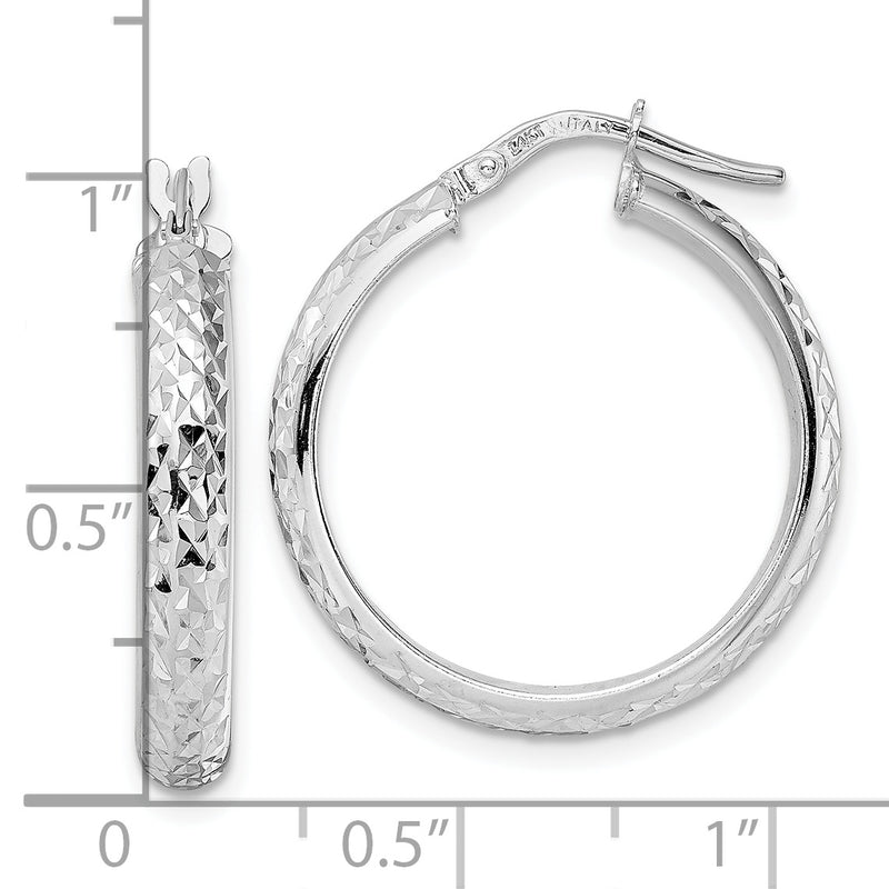 14K White Gold Diamond Cut Hoop Earrings