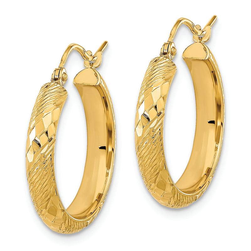 14K Polished and Textured Fancy Pattern Hoop Earrings