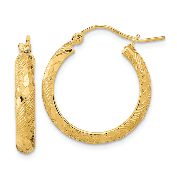 14K Polished and Textured Fancy Pattern Hoop Earrings