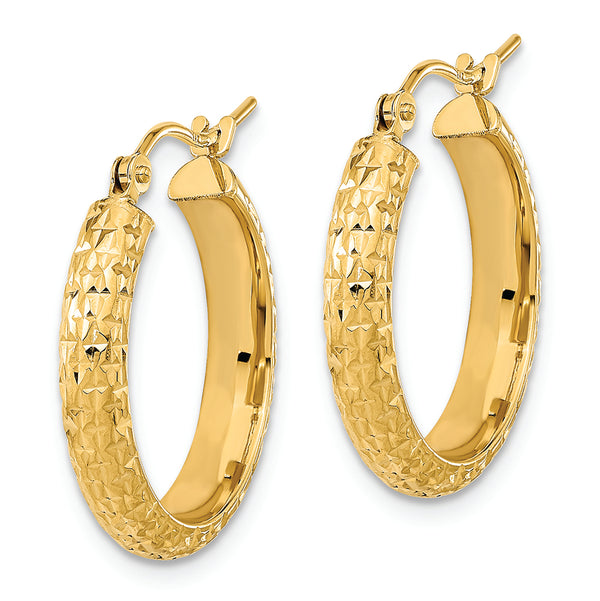 14K Polished and Textured Hoop Earrings