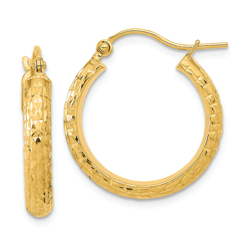 14K Polished and Textured Hoop Earrings