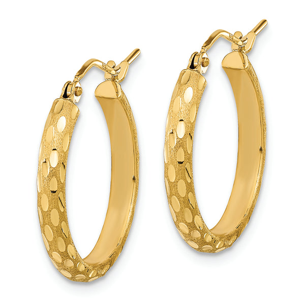 14K Polished and Satin Diamond-cut Hoop Earrings